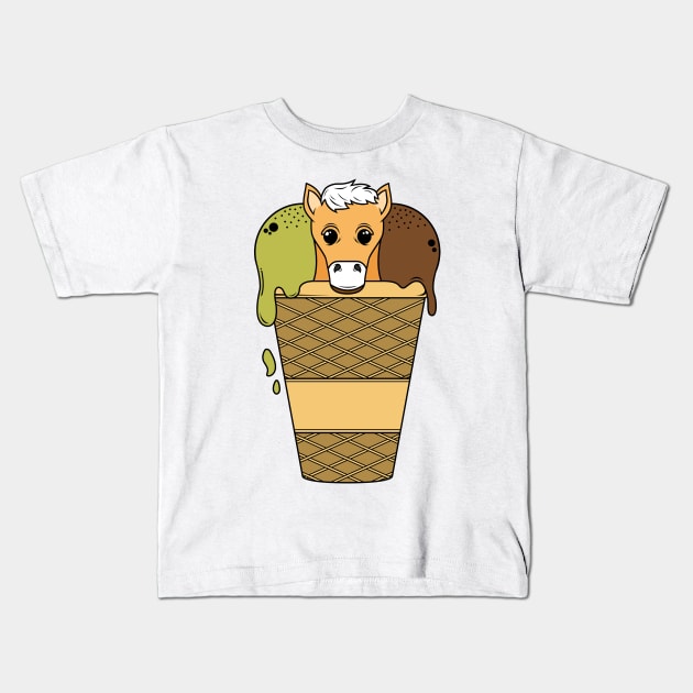 Horse with Waffle Ice Cream Kids T-Shirt by Markus Schnabel